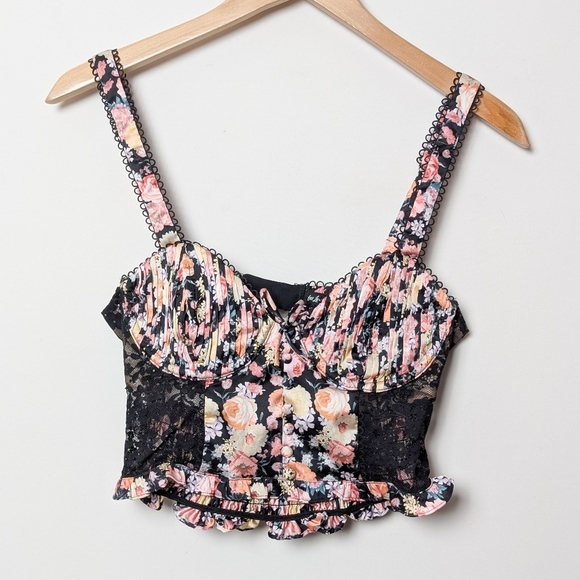 FOR LOVE & LEMONS Gardenia Bustier Floral and Lace Satin Corset Top S Small - Picture 6 of 9